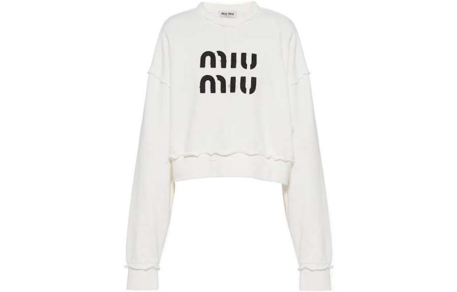 MIU MIU 【Previous Season】logo-embroidered distressed cotton sweatshirt