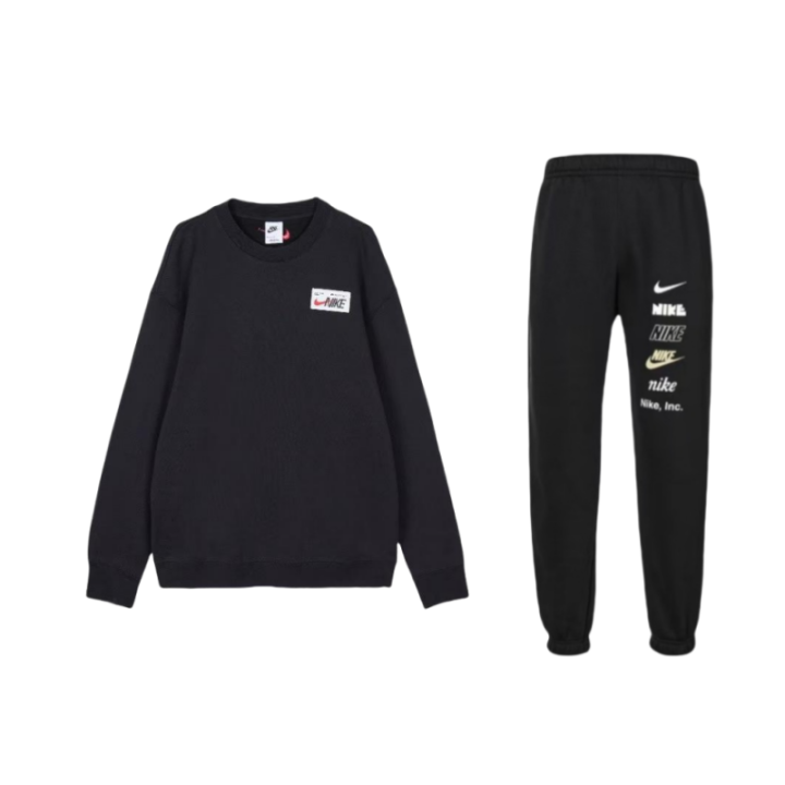 Nike Nike Solid Color Logo Round Neck Pullover Long Sleeve Sweatshirt Fleece Lined Casual Tapered Knit Sweatpants