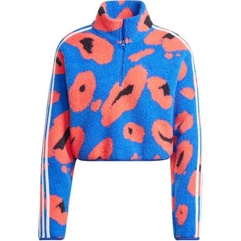 Adidas Adidas Free Shipping With AdiClub Essentials 3-Stripes Animal Print High Pile Cropped 1/4 Zip Top