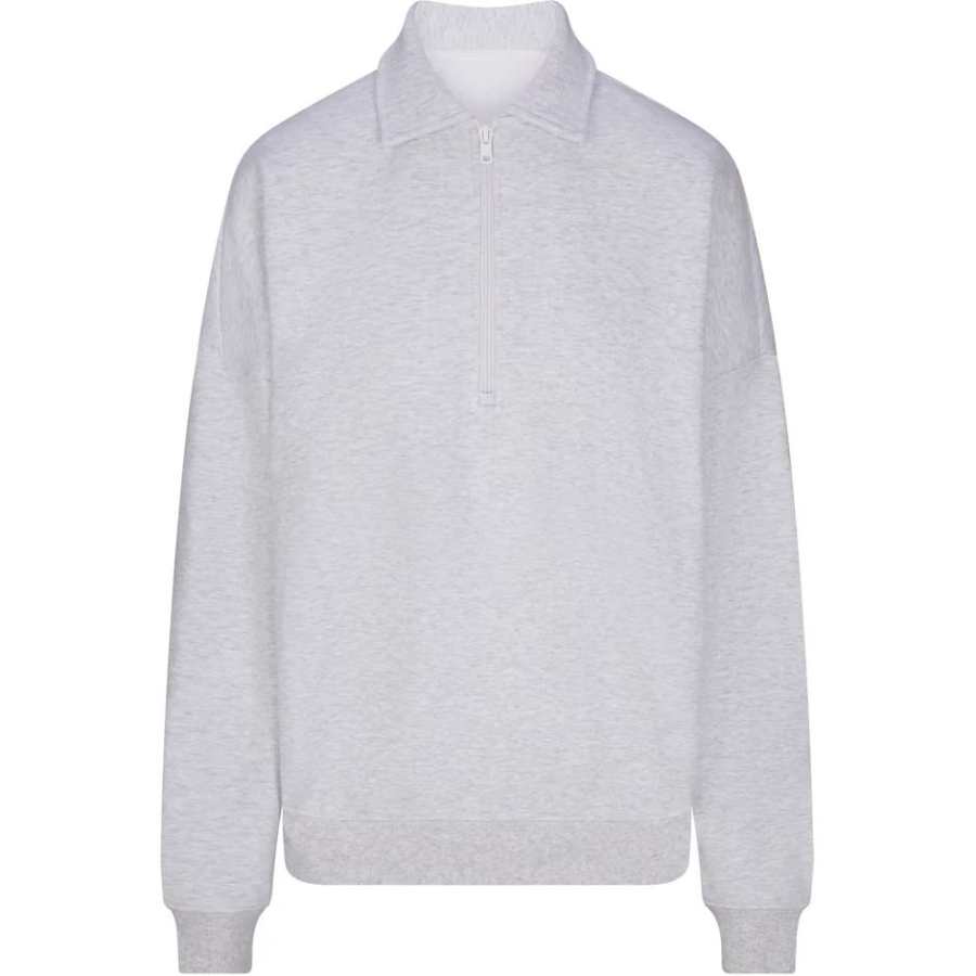 Skims COTTON FLEECE OVERSIZED QUARTER ZIP PULLOVER Sweatshirt Women's LIGHT HEATHER GREY/Light Gray