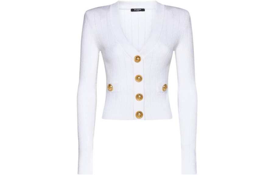 BALMAIN 【Replicated_PMReplicated_FI】pointelle-knit V-neck cardigan