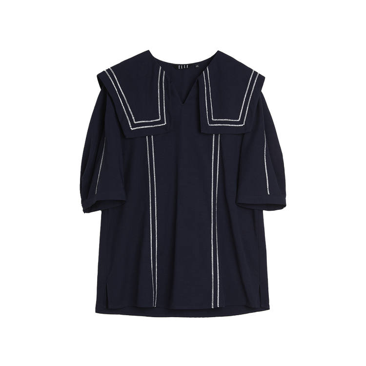 ELLE Shirts Women's Navy Blue Navy Collar Moderate Shirt