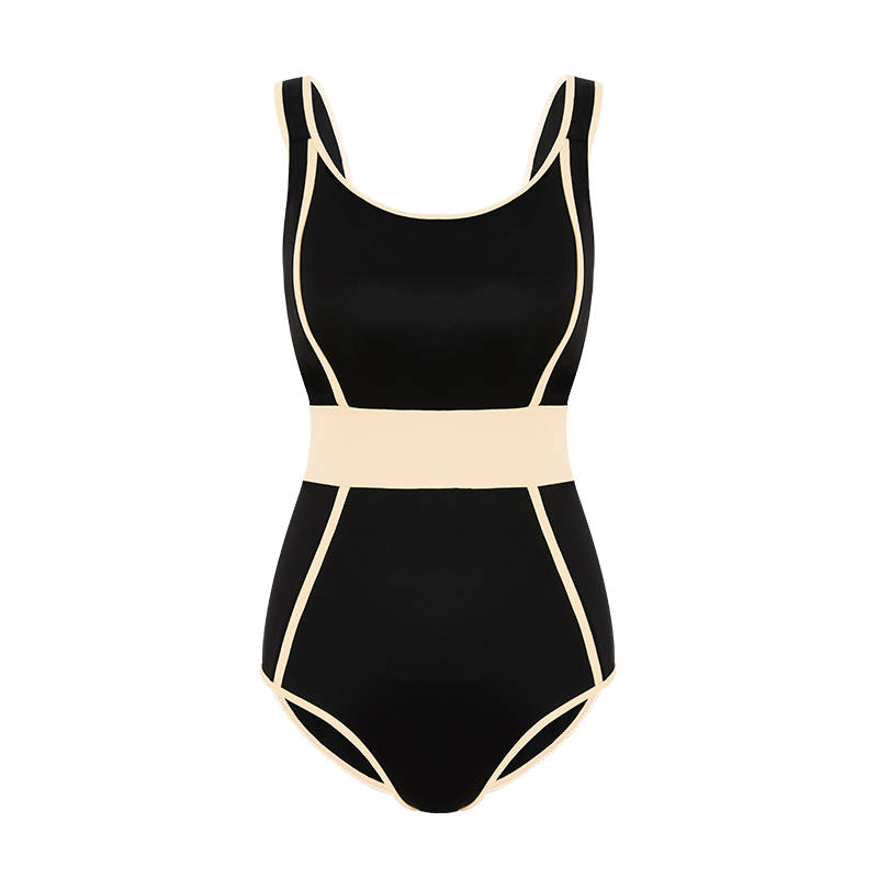 Toffee Pie One Piece Swimsuits Women's Black Square Collar