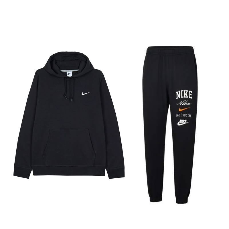 Nike Nike Fashion Hooded Fleece Lined Comfortable Long Sleeved Letter Logo Elastic Waist Knitted Fabric Pants Sweatshirt Set