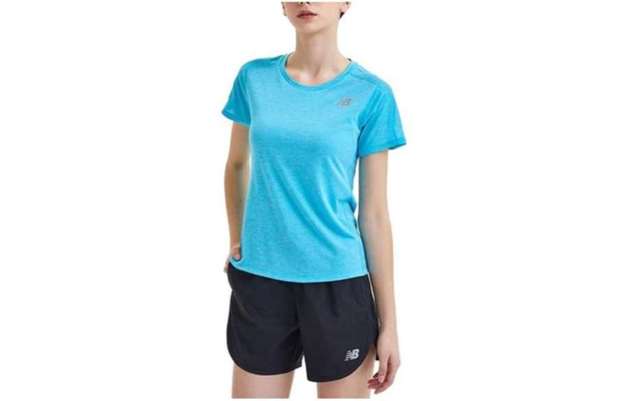New Balance New Balance T Shirts Women's Blue Crew Neck Moderate Straight Fit