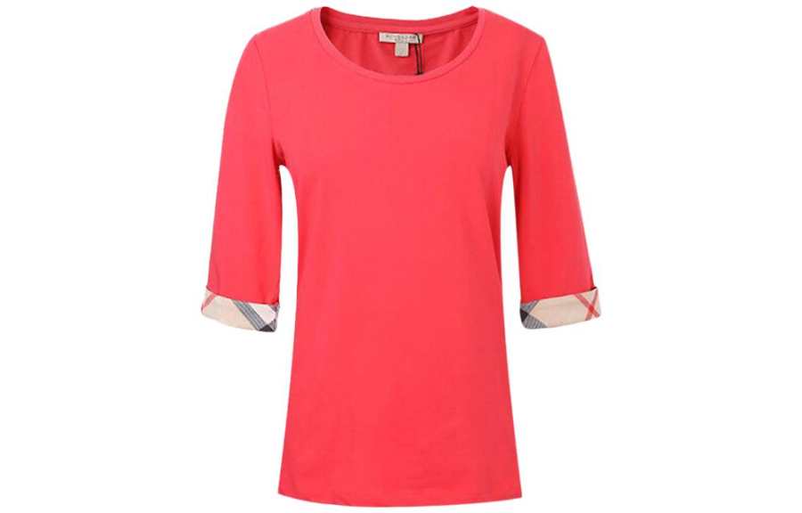 Burberry T Shirts Women's Red Crew Neck Moderate Straight Fit