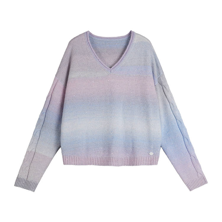 ELLE Knitwear Women's Purple V Neck Moderate
