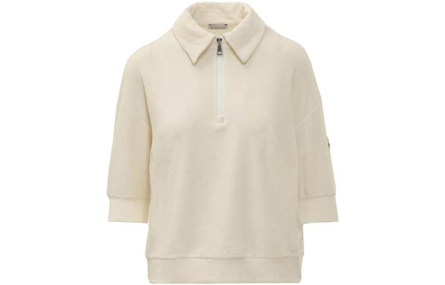 Moncler Polo Shirts Women's Beige Square Collar Moderate Straight Fit