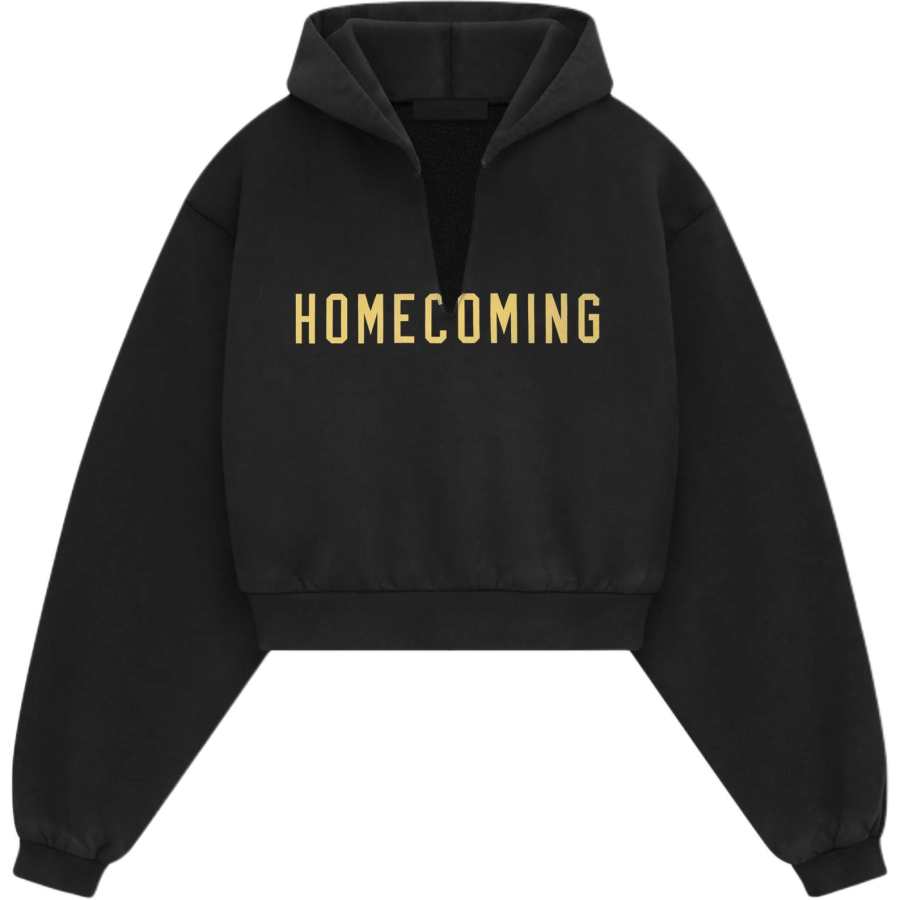 Fear Of God Essentials Heavy Fleece Cropped V Neck Hoodie 'Black'
