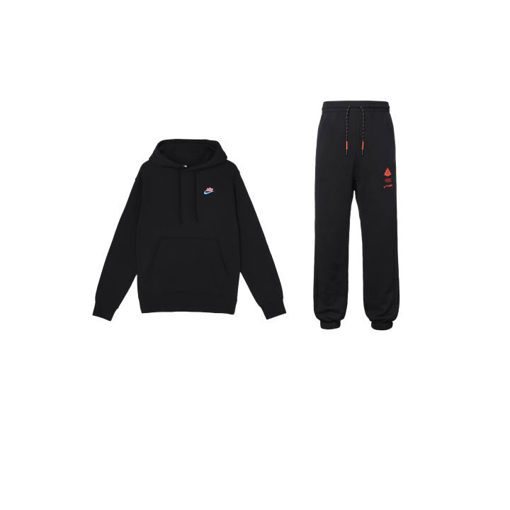 Nike Nike Casual Sports Pullover Hooded Top Lace Up Fleece Lined Elastic Cuff Pants Sweatshirt Set Men's Black