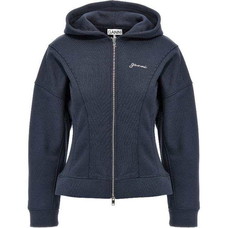 GANNI Logo Embroidered Zipped Hoodie