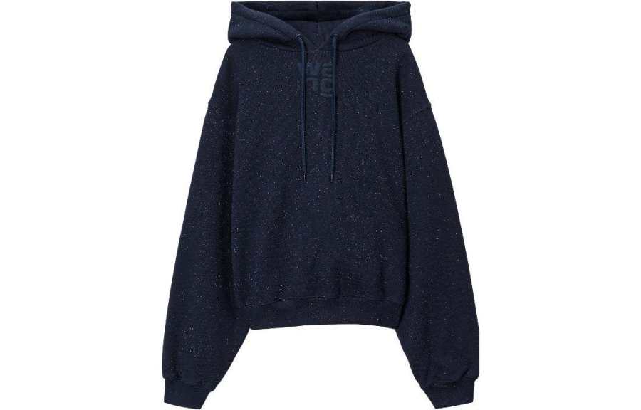 Alexander Wang Alexander Wang Shining Collection Pullover Solid Color Fleece Lined Sequins Drawstring Hooded Long Sleeved Sweatshirt