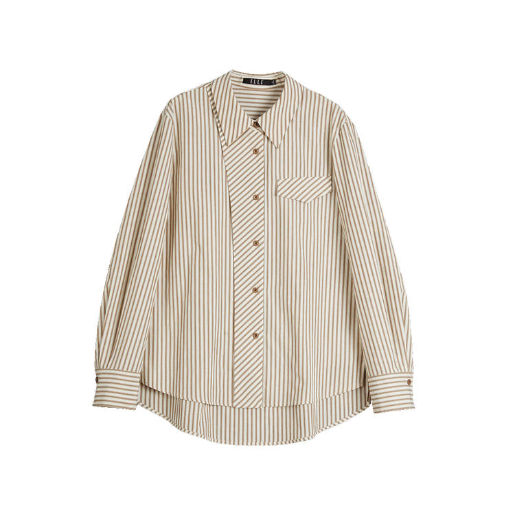 ELLE Shirts Women's Coffee Lapel Moderate Shirt