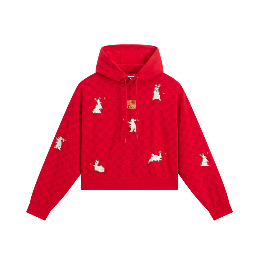 Kappa Sweatshirts Women's New Year Red All Over Print 5814P Hooded Moderate Regular