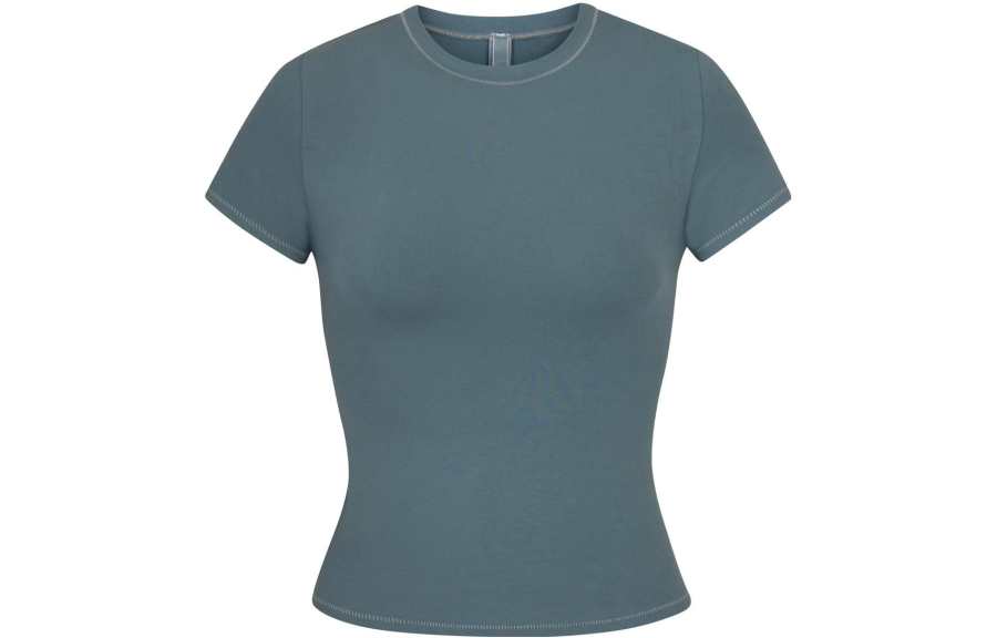 Skims T Shirts Women's Lake Blue Crew Neck Moderate Straight Fit
