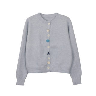 JUFU Knitwear Women's Blue Crew Neck Moderate Cardigan