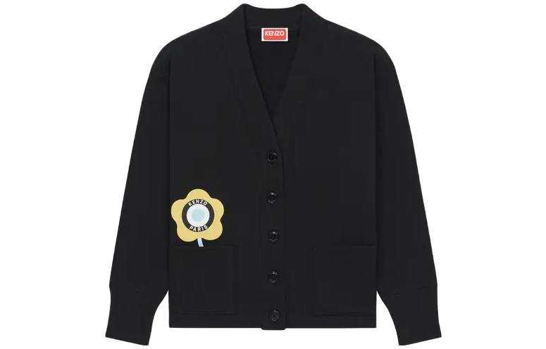 KENZO Knitwear Women's Black V Neck Moderate Cardigan
