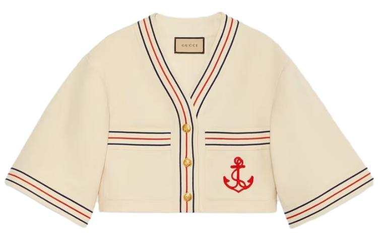 GUCCI Anchor Embroidered Patch Detail Gauze Shirt