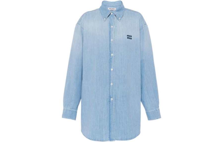 MIU MIU Shirts Women's Blue Lapel Moderate Shirt