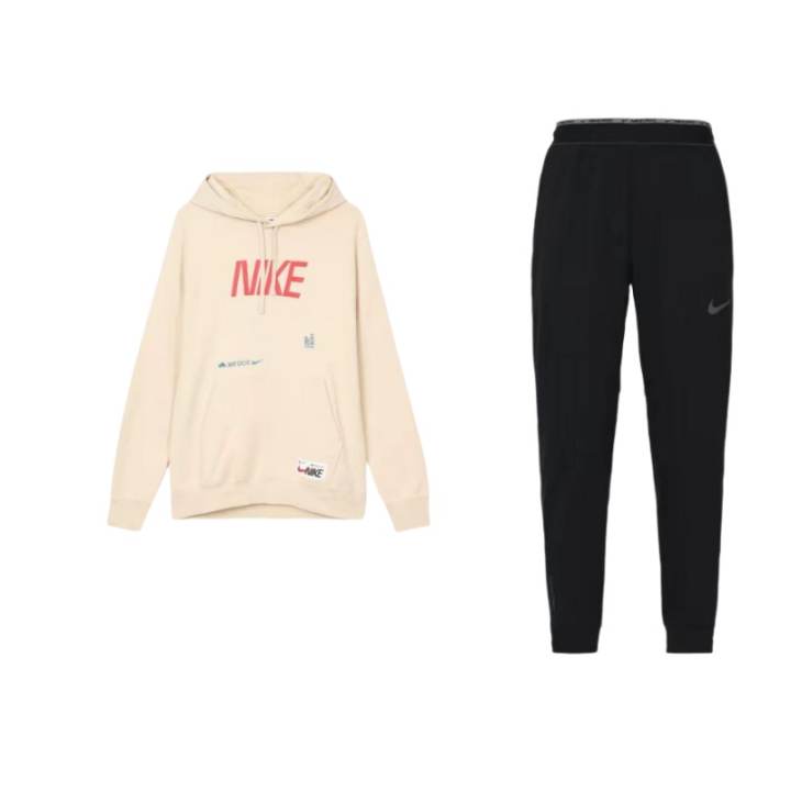 Nike Nike Sportswear Letter Logo Knitted Fabric Fleece Lined Hooded Top Knitted Fabric Elastic Cuff Pants Sweatshirt Set