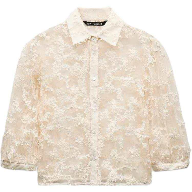 ZARA Chiffon Shirts Women's Yellow Lapel Moderate Other