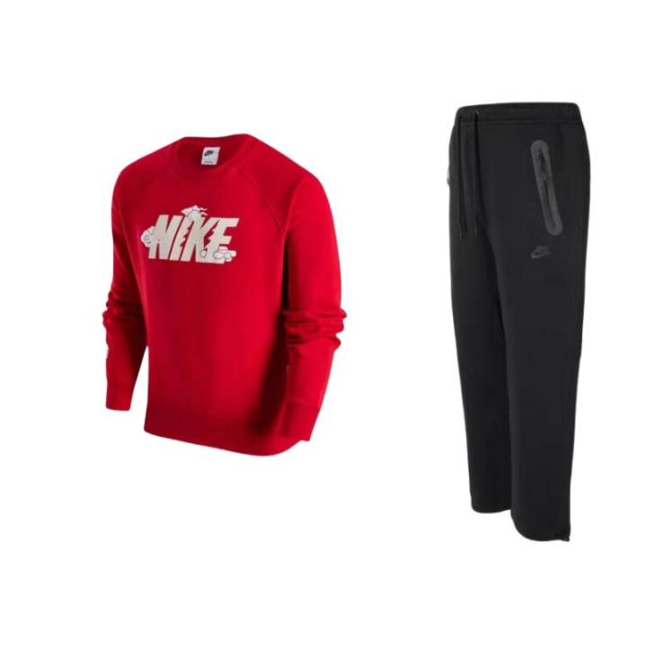 Nike Nike CNY Collection Raglan Logo Fleece Lined Crew Neck Long Sleeved Top Comfortable Mid Rise Pants Sweatshirt Set Men's