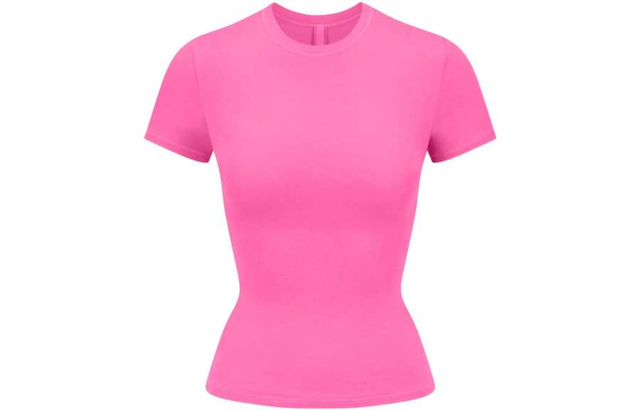 Skims T Shirts Women's Fuchsia Crew Neck Moderate Straight Fit