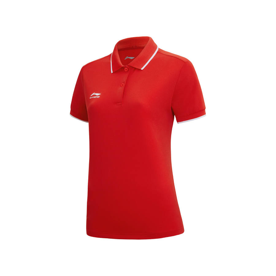 Li-Ning Li Ning Fitness Series Polo Shirts Women's National Flag Red Polo Collar Moderate Straight Fit