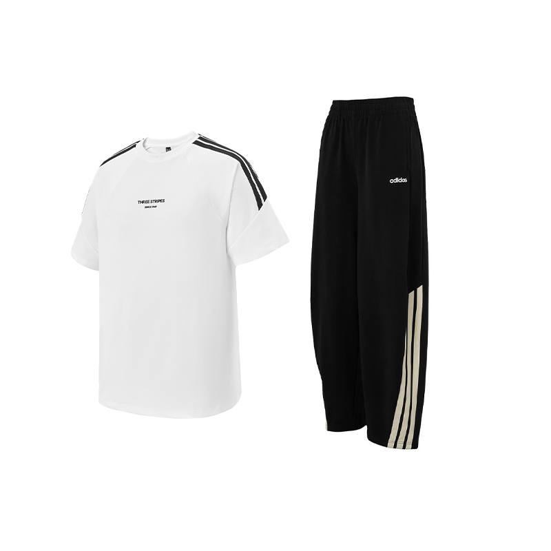 Adidas Adidas Casual Sportswear Unisex Clothing Sets White Top+Black Bottom