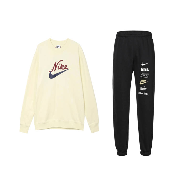 Nike Nike Sportswear Fleece Lined Crew Neck Pullover Long Sleeved Mid Rise Elastic Letter Pants Sweatshirt Set Men's
