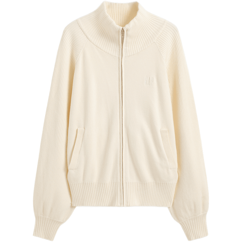GAP Knitwear Women's Beige Stand Collar Moderate Cardigan