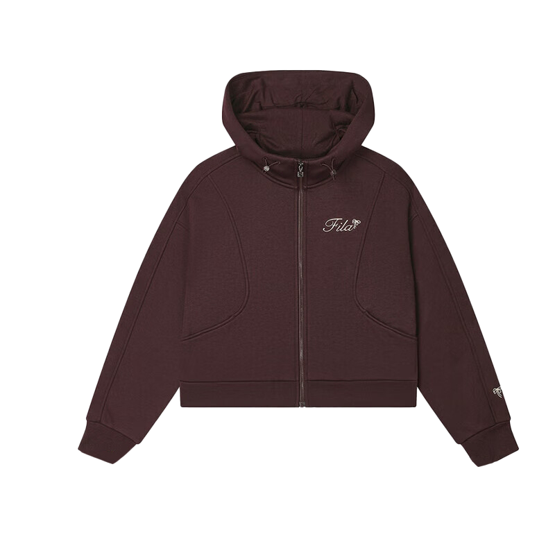 FILA ORIGINALE Fashion Casual Fleece Lined Full Zippers Hooded Long Sleeved Short Cardigan Sweatshirt Women's