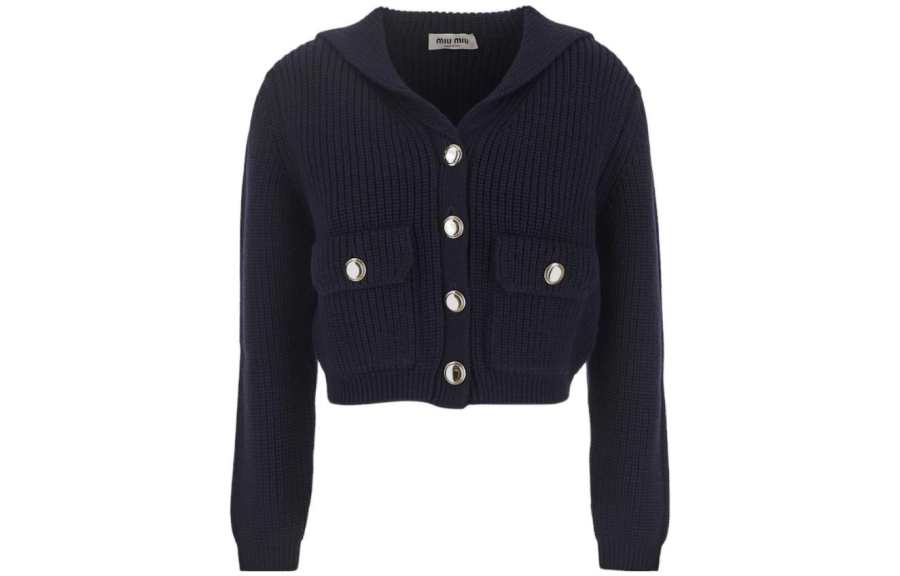 MIU MIU Knitwear Women's Navy Moderate Cardigan