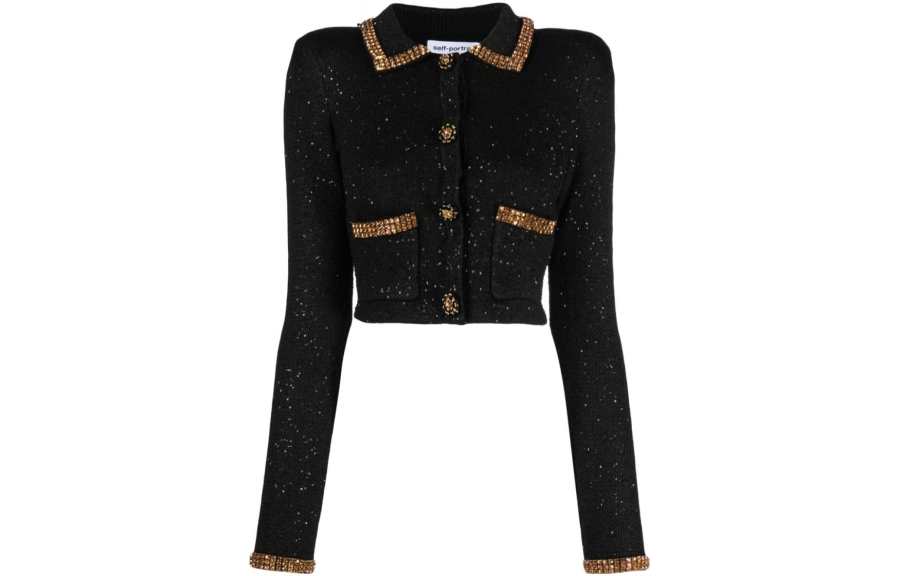 Self-portrait Self Portrait Knitwear Women's Black Lapel Moderate Cardigan