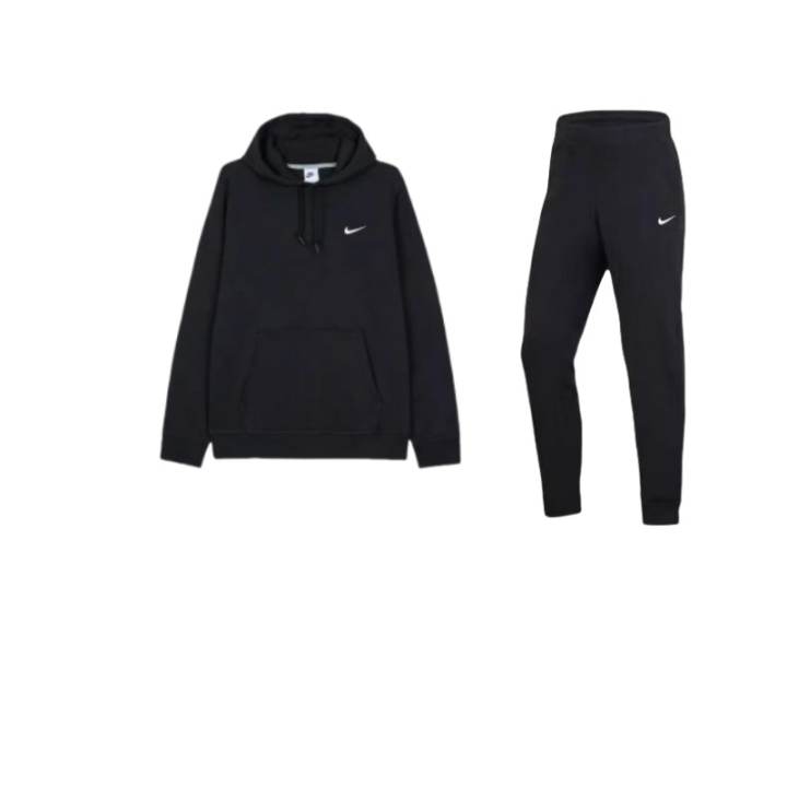 Nike Nike Hooded Fleece Lined Comfortable Long Sleeved Top With Solid Color Pants Sweatshirt Set Unisex Black
