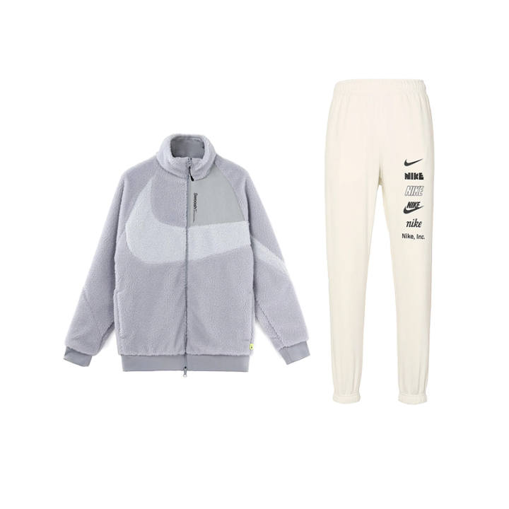 Nike Nike Casual Sportswear Men's Set Gray Top+White Pants Stand Collar Moderate
