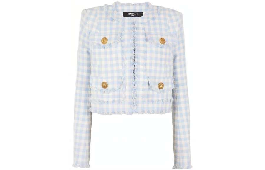 BALMAIN BALMAIN Gingham Tweed Jacket Jackets & Coats Women's Light Blue