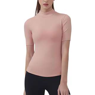 XEXYMIX T Shirts Women's Pink Stand Collar Moderate Straight Fit