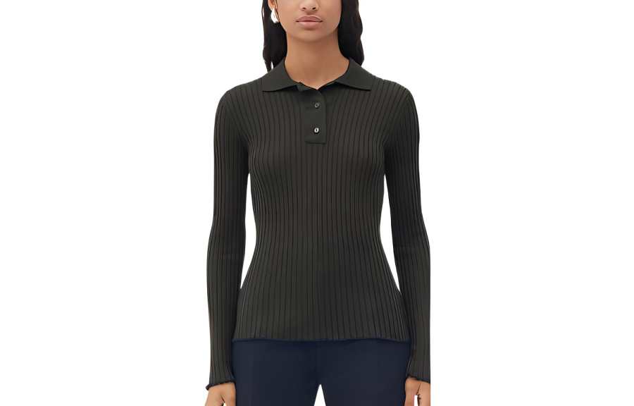 Bottega Veneta Polo Shirts Women's Green Square Collar Moderate Straight Fit