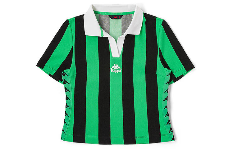 Kappa Polo Shirts Women's Irish Green Stripes 3052Y Polo Collar Moderate Straight Fit