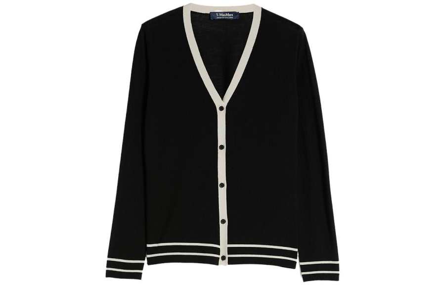 MaxMara Knitwear Women's Black V Neck Moderate Cardigan