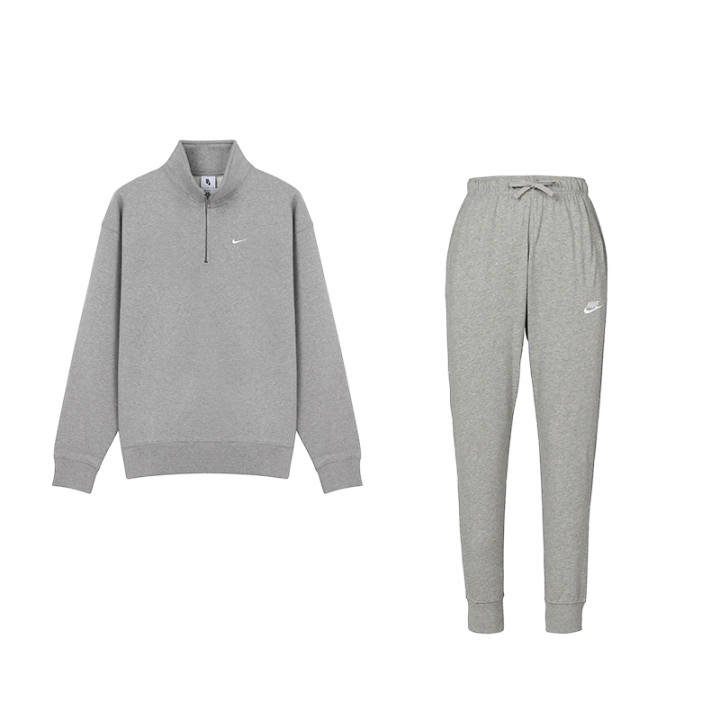 Nike Nike Knitted Fabric Lace Up Elastic Cuff Pants Stand Collar Fleece Lined Long Sleeved Casual Sportswear Men's Gray