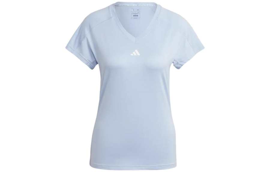 Adidas Adidas Essential T Shirts Women's Blue V Neck Moderate Straight Fit