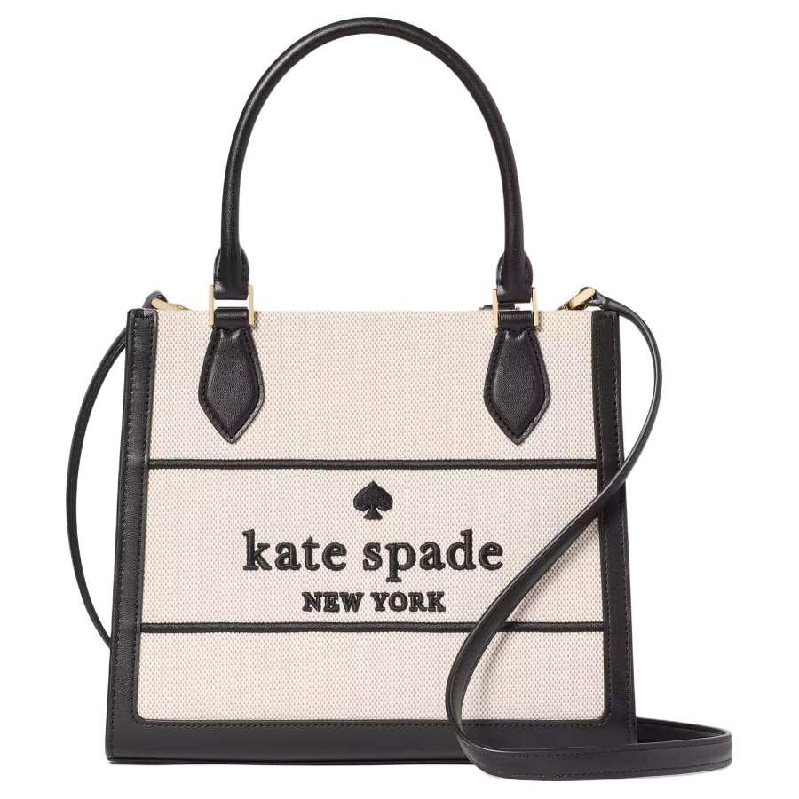 Kate Spade Canvas With Smooth Leather Tote Bag, Shopping Bag, One Shoulder, Handbag Small Women's Black & Multicolor