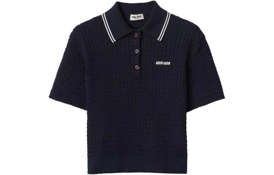 MIU MIU Logo embroidered Cotton Polo Shirt