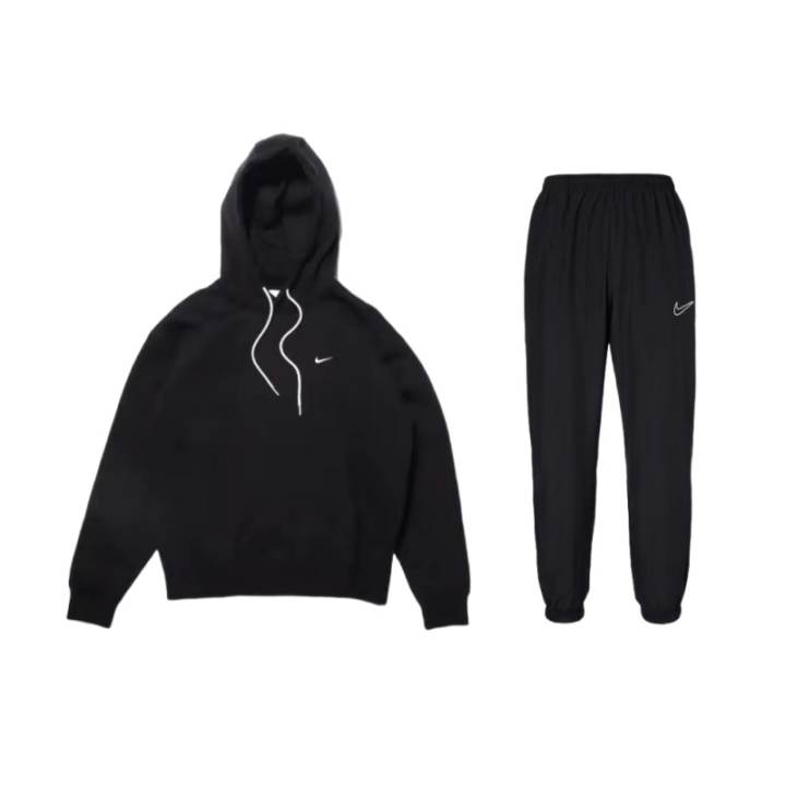 Nike Nike Logo Embroidery Solid Color Fleece Lined Hooded Pullover Sweatshirt Sweatpants Casual Sportswear Men's Black
