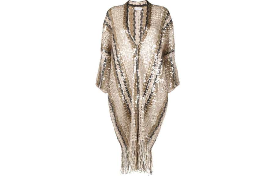 Brunello Cucinelli Sequin Embellished Fringed Knitted Cardigan