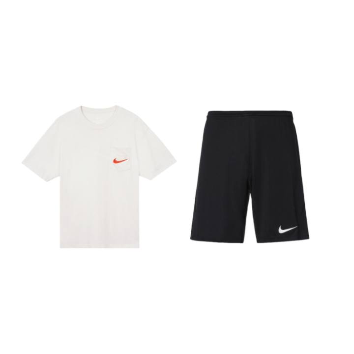 Nike Nike Casual Sportswear Men's Set White Top+Black Shorts Crew Neck Moderate