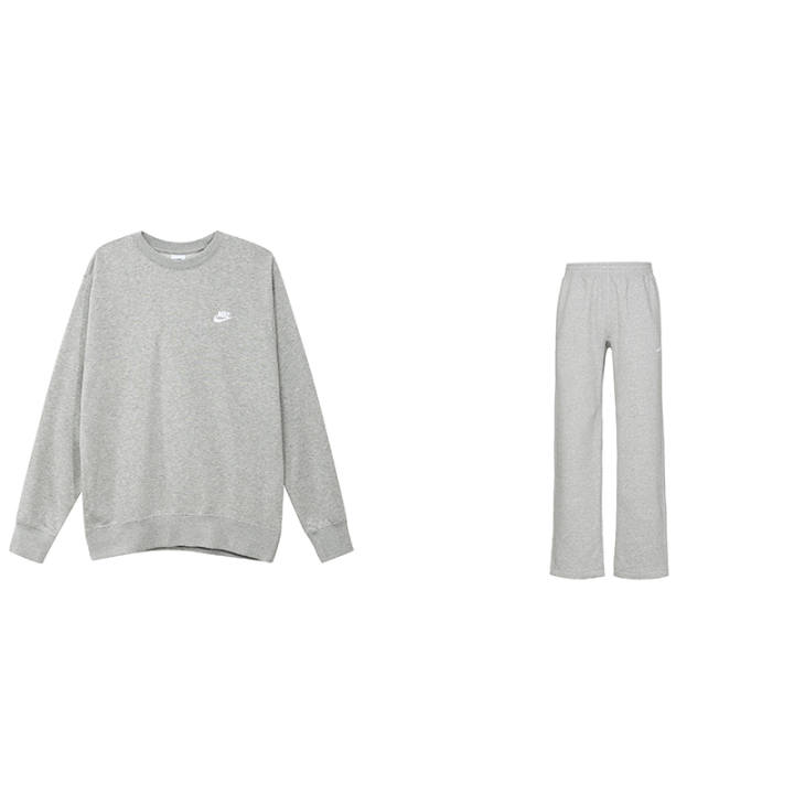 Nike Nike Casual Sports Crew Neck Pullover Top Solid Color Logo Print Fleece Lined Straight Fit Knitted Sweatpants