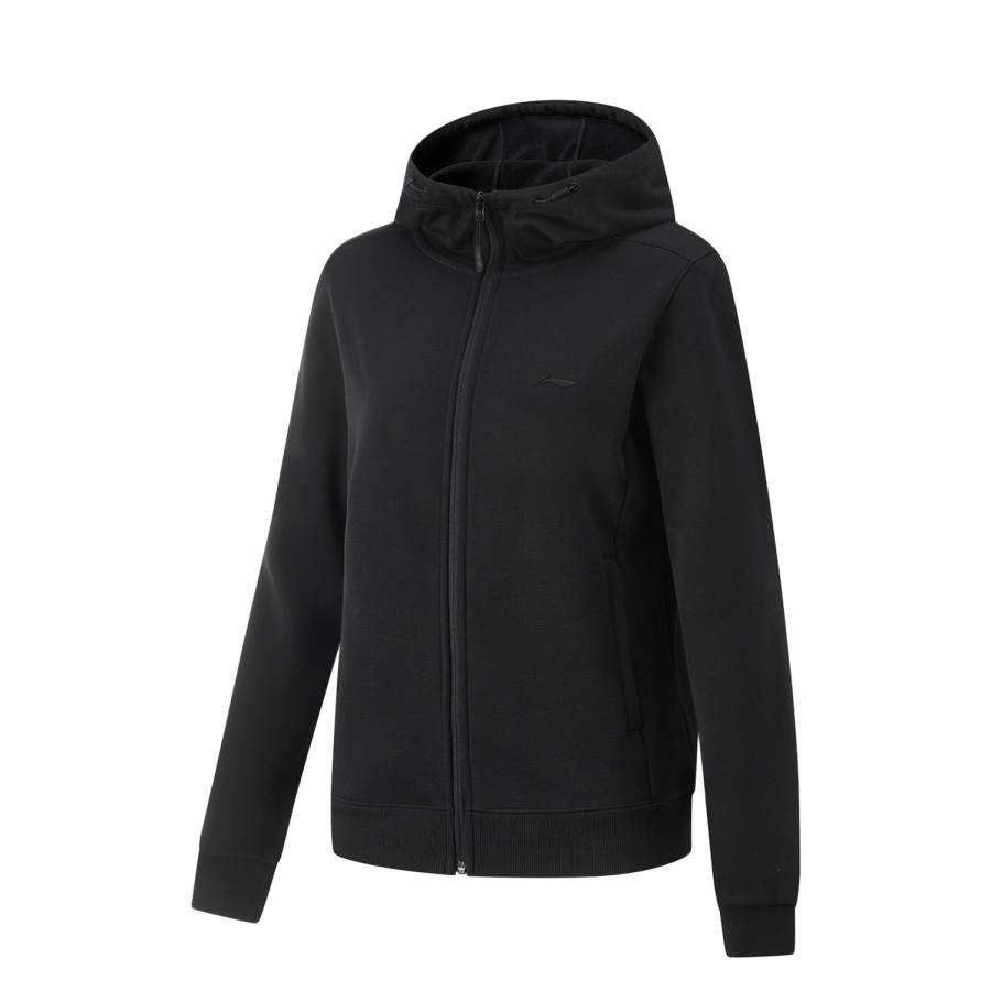 Li-Ning Li Ning Fitness Series Hooded Cardigan With Zippers, Solid Color, Fleece Lined, Thermal Long Sleeved Sweatshirt Women's